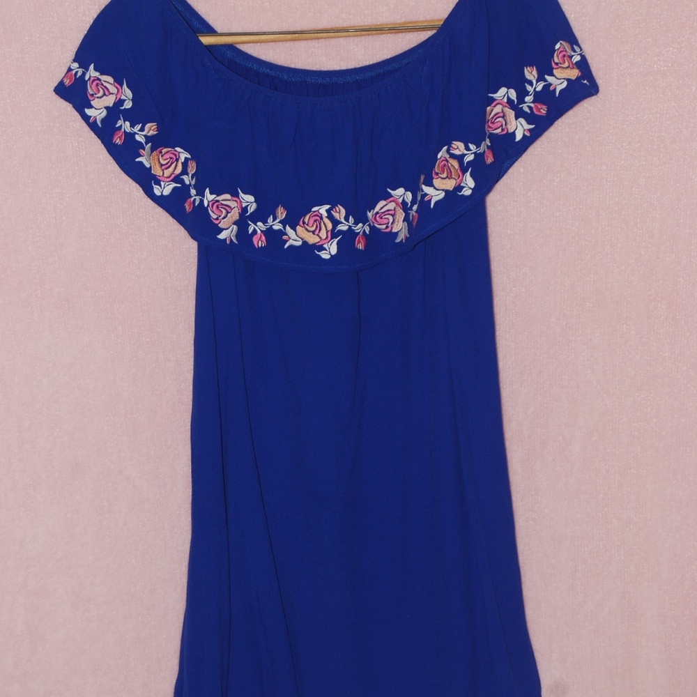Blue and Pink Off-the-Shoulder Dress size Small